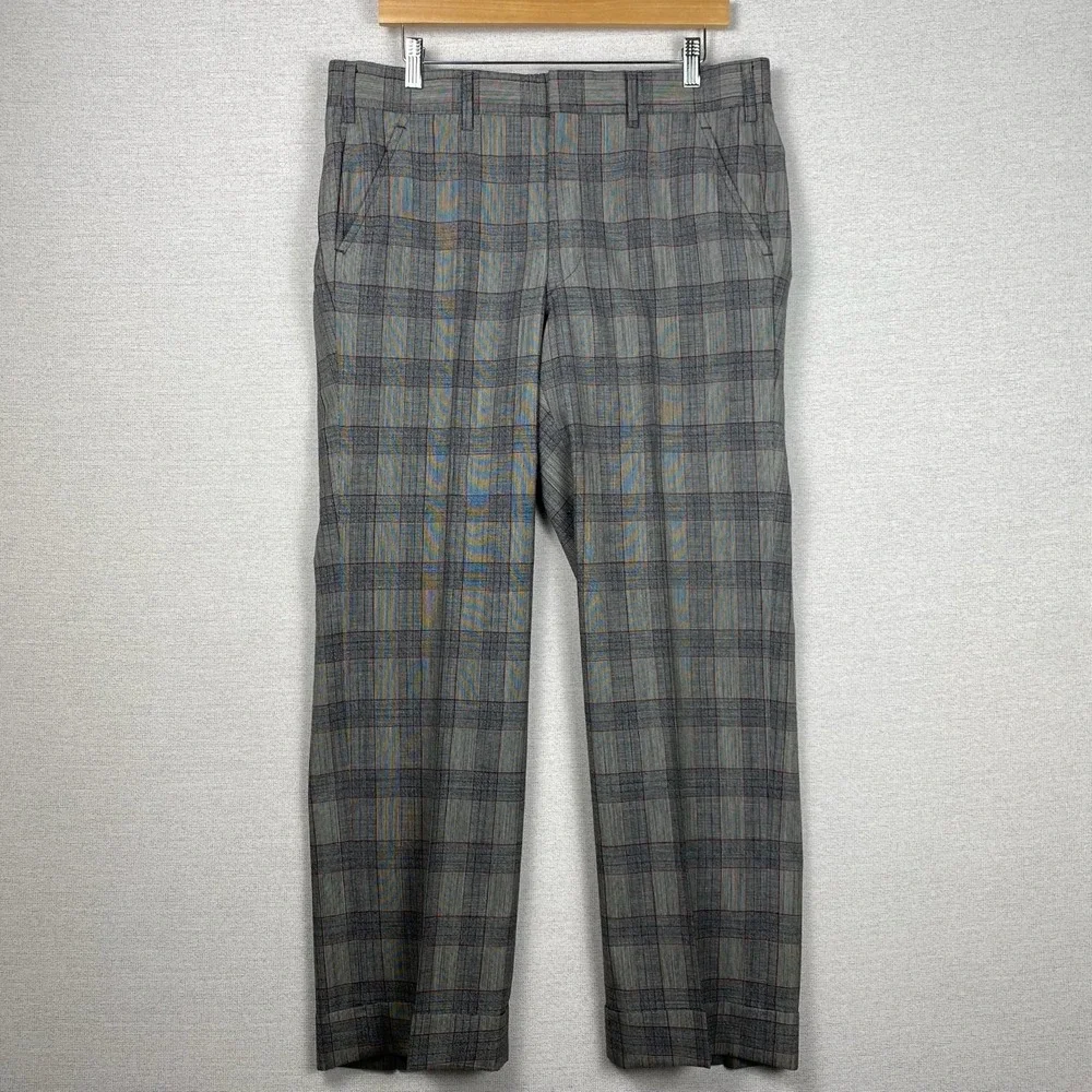 Vtg Bespoke 2 Piece Suit Mens 36R Gray Windowpane Plaid Dandy Heritage Ivy